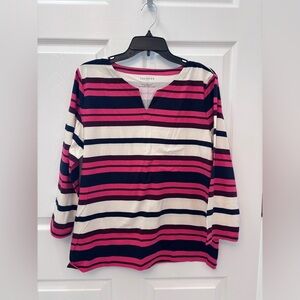 Talbots Pink and Navy Striped Long Sleeve Top